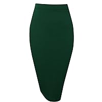Topdress Women's Bodycon Pencil Skirts Basic Elastic High Waisted Stretch Short Skirt Knee Lenght with Slit