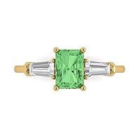 1.97ct Emerald Baguette cut 3 stone Solitaire accent Light Sea Green Simulated Diamond designer Modern Ring 14k Yellow Gold