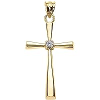 Religious Jewelry 14K White, Yellow, or Rose Gold Solitaire Diamond Accented Cross Pendant Charm (K-M Color, Promo Clarity)