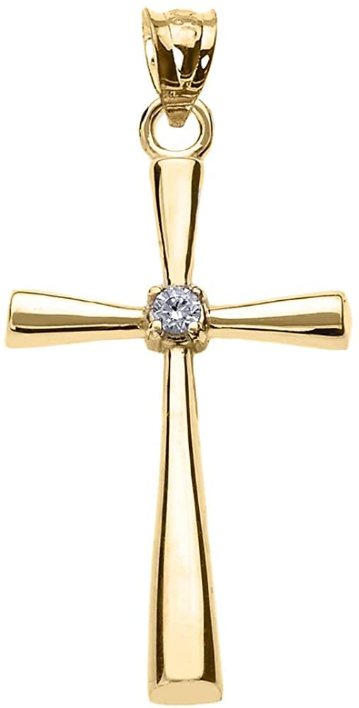 14K White, Yellow, or Rose Gold Solitaire Diamond Accented Cross Pendant Charm (K-M Color, Promo Clarity)