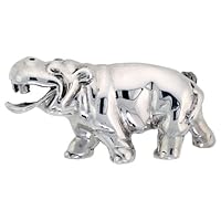Sterling Silver Happy Hippo Brooch Pin, 1 7/8 inch (48 mm) Wide