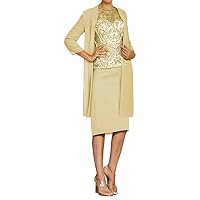 Lace Mother of The Bride Dresses with Jacket Tea Length 2 Pieces Long Sleeve Wedding Guest Dresses for Women Formal Gowns