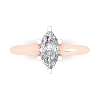 1 Ct Brilliant Marquise Cut Clear Simulated Diamond 14K Rose Gold Solitaire Statement Ring