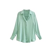 Satin Women Long Sleeve Blouse Shirt Summer Office Ladies Button Up Tops Female Striped Blouses