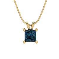 Clara Pucci 3.0 ct Princess Cut Genuine Natural London Blue Topaz Solitaire Pendant Necklace With 16