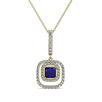 Blue Sapphire & Diamond Womens Halo Pendant Necklace 0.68 ctw 14K Yellow Gold with 18