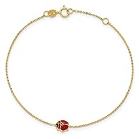14 kt Yellow Gold Polished Enameled Ladybug 6.5in with .75in ext. Bracelet