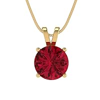 Clara Pucci 1.50 ct Brilliant Round Cut Genuine Simulated Ruby Solitaire Pendant Necklace With 16