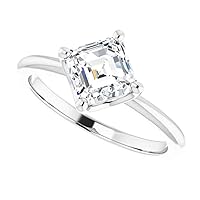 10K Solid White Gold Handmade Engagement Ring 1.00 CT Asscher Cut Moissanite Diamond Solitaire Wedding/Bridal Ring for Women/Her Gorgeous Ring