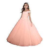 Girl's Off Shoulder Appliques Wedding Flower Girl First Communion Ball Gowns Junior Bridesmaid