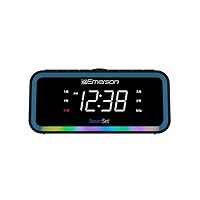 Emerson Smartset AM/FM Dual Alarm Clock Radio with 0.9” White LED Display with 4-Level Dimmer Control, USB-C Charging, and 2-Level Multi-Color LED Decor