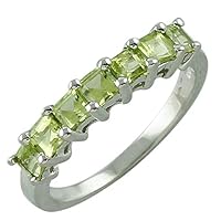 1.24 Carat Peridot Square Shape Natural Non-Treated Gemstone 14K White Gold Ring Engagement Jewelry for Women & Men