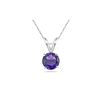 February Birthstone - Amethyst Four Prong Solitaire Pendant AAA Round Shape in 14K White Gold Available from 5mm - 10mm
