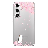 for Samsung Galaxy S24 Case, Cute Cherry Blossom Cat Design Cartoon Animal Style Transparent Soft TPU Protective Clear Case Compatible for Samsung Galaxy S24 6.2 Inch (White Cat)