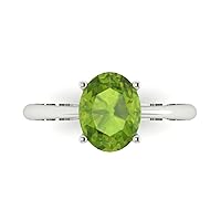 Clara Pucci 2.0 ct Oval Cut Solitaire Genuine Natural Green Peridot Engagement Wedding Bridal Promise Anniversary Ring 14k White Gold
