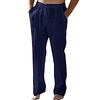 Men Linen Drawstring Pants Beach Golf Elastic Waist Spring Long Casual Loose Summer Yoga Cotton Jogger Trousers 1