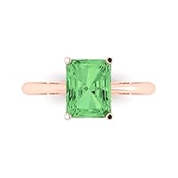 2.6 ct Radiant Cut Solitaire Green Simulated Diamond Classic Anniversary Promise Bridal ring Solid 18K Rose Gold for Women