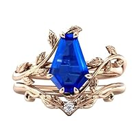 4 CT Art Deco Coffin Shaped Tanzanite Engagement Ring Set For Women Blue Gemstone Wedding Ring Set Leaf Design Ring Set