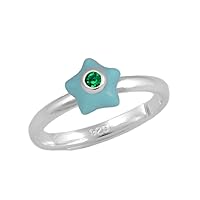 Girl's Sterling Silver Simulated Adjustable Birthstone Enamel Star Ring (Size 3-7)