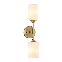 2-Lights Gold Wall Sconce with White Cylinder Glass Shades Modern Mid Century Bathroom Vanity Wall Light Fixtures Industrial Brushed Brass Wall Lamp for Bedroom Mirror Living Room Restaurant
