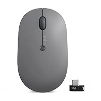 Lenovo Go Multi-Device Wireless Mouse, 2.4GHz Nano USB-C Receiver, Bluetooth, Adjustable DPI, USB-C Rechargeable Battery, Qi Wireless Charging, Ambidextrous, GY51C21211, Grey