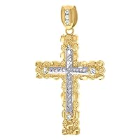 10k Two tone Gold Mens CZ Cubic Zirconia Simulated Diamond Religious Cross Charm Pendant Necklace Jewelry for Men