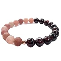 Unisex Bracelet 10mm Natural Gemstone Garnet & Strawberry Quartz Round shape Smooth cut beads 7 inch stretchable bracelet for men & women. | STBR_03374