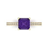Clara Pucci 1.63ct Cushion Cut Solitaire with Accent Natural Amethyst gemstone designer Modern Statement Ring Real Solid 14k Yellow Gold