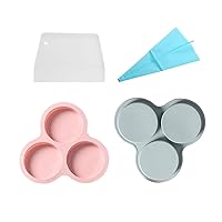 3 Cavities 2.5 Inch Silicone Round Rainbow Cake Baking Pans,Round Cake Layer Pan Set, Non-Stick Silicone Cake Bakeware Mold,tray Baking Flexible Molds, Set of 2