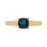 1.1 ct Cushion Cut Solitaire London Blue Topaz Classic Anniversary Promise Engagement ring Solid 18K Yellow Gold for Women