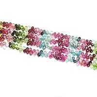 Natural Watermelon Tourmaline Faceted Briolette Tear Drop Briolette Gemstone Craft Loose Beads Strand 10 Inch Long 6mm 7mm Code-HIGH-587