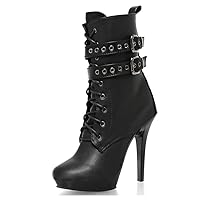 Black Matte Gothic Belt Buckle 13cm Platform Ankle Boots Round Toe 5Inch Nightclub Exotic Pole Dance Women's Shoes Sexy Fetish