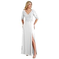 Mother of The Bride Dresses V-Neck Lace Wedding Guest Dresses for Women Beaded Mother of The Bride Dresses Long Chiffon