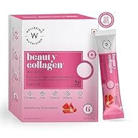 Beauty Korean Marine Collagen | Type 1 & 3 Peptides, Hyaluronic Acid, Astaxanthin, Biotin, VIT C | Hydration, Elasticity, Hair Growth | Strawberry Watermelon 6 Sachets