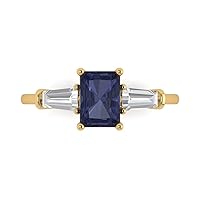 2.0 ct Emerald cut 3 stone Solitaire Simulated Blue Sapphire Engagement Promise Anniversary Bridal Ring 14k Yellow Gold