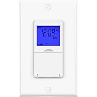 BN-LINK 7 Day Programmable Astronomical in-Wall Timer Switch for Lights, Fans and Motors, Single Pole Only, No Neutral Wire Required, White