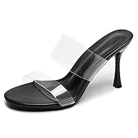 Women Clear Two Strap Slide Sandal High Heels Summer Lucite Sunny Dress Slip Ons Casual Or Formal