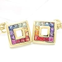 Geometric Rainbow Sapphire Earrings in .925 Sterling Silver or 14K Gold