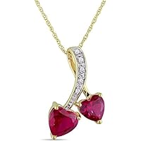 K Gallery 2.50 CTw Heart Cut Red Ruby & White Diamond Pendant 14K Yellow Gold Finish For Women's And Girls
