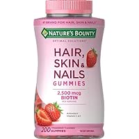 Natures Bounty Optimal Solutions Hair, Skin and Nails Gummies with Biotin, 25000 mcg, Strawberry Flavored, 200-Count (Tool ONLY).
