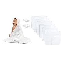 Comfy Cubs 2 Pack Baby Hooded 9 Layer Muslin Cotton Towel and Muslin Burp Cloths Large 100% Cotton Bundle