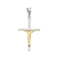 14K 2T Religious Crucifix Pendant | 14K Two Tone Gold Christian Jewelry Jesus Pendant Locket For Men Women | 38 mm x 25 mm Gold Chain Pendants