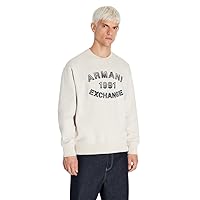 A｜X ARMANI EXCHANGE Men's Cotton French Terry Embroidered Plaid Logo Pullover Sweatshirt
