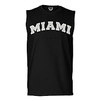 Cool Vintage Retro Miami Florida Beach Graphic Men's Muscle Tank Sleeveles t Shirt (Black X Large)