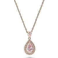 Pear Cut Pink Morganite Halo Pendant Necklace For Womens & Girls 14k Rose Gold Plated 925 Sterling Silver.
