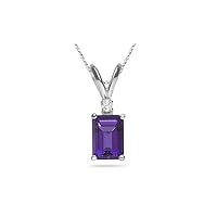 0.03 Cts Diamond & 3.25 Cts of 11x9 mm AAA Emerald Amethyst Pendant in 14K White Gold