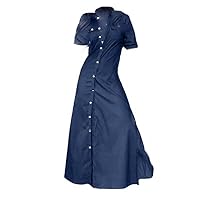 Women's Denim Dress Foreign Trade Solid Color Open Dress