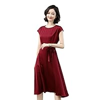 Women's Mulberry Silk Solid Color Party Dress Medium Length Spring and Summer Large Skirt
