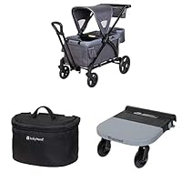 Bundle of Baby Trend Expedition 2-in-1 Stroller Wagon Plus, Ultra Grey + Storage Basket + Smooth Wheel Ride-On Stroller Board