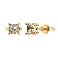 2.0 ct Princess Cut Solitaire Genuine Yellow Moissanite Pair of Designer Stud Earrings 18K Yellow Gold Butterfly Push Back